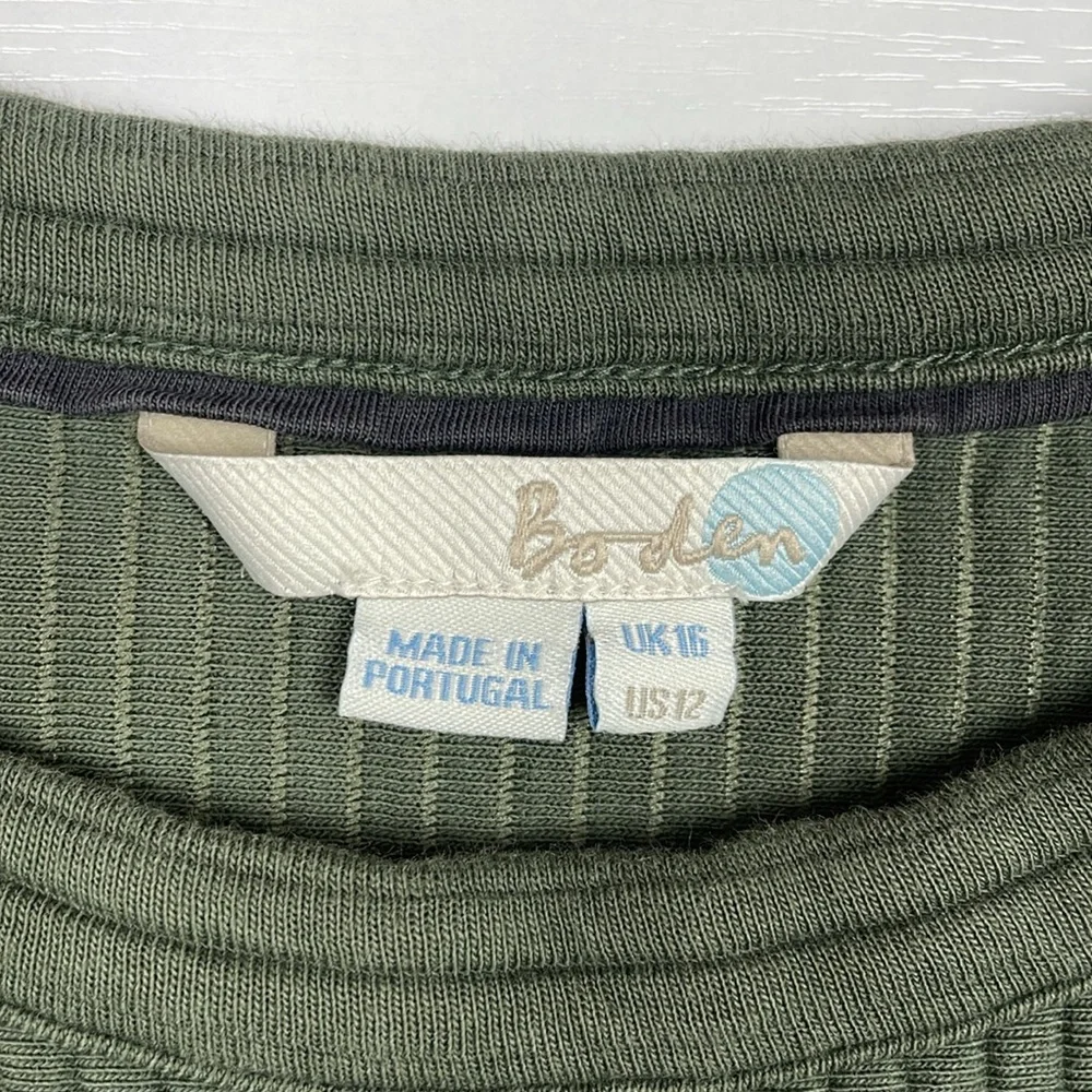 Boden Hattie Ribbed Knit Crewneck Short Sleeve Relaxed Shirt Green 12 - Picture 7 of 8